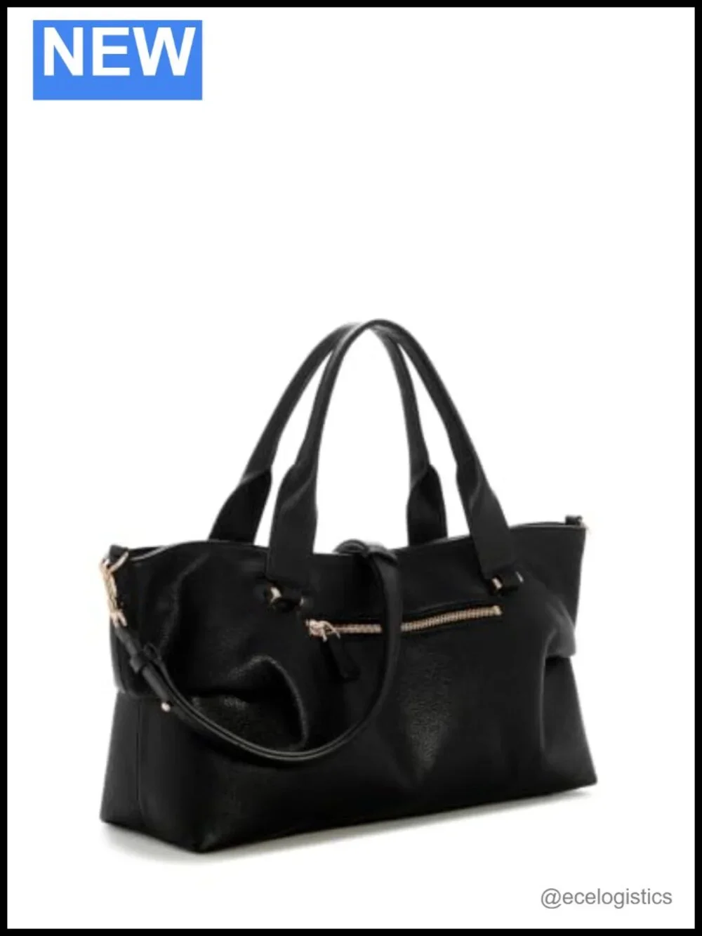 Eco Pebble PU Triple Compartment Satchel Purse with Crossbody Strap Gold